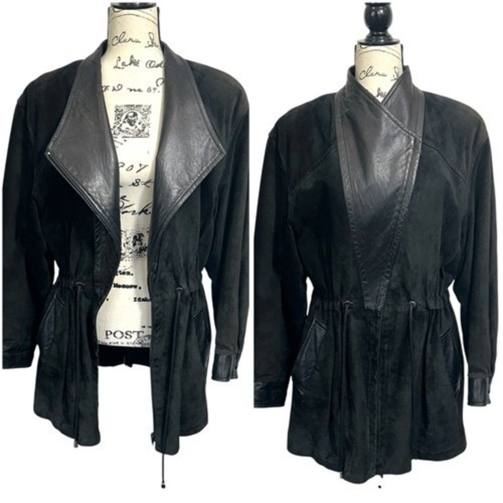 Vintage 90's Danier Canada Suede Leather Zip Front Long Line Cinched Jacket M
